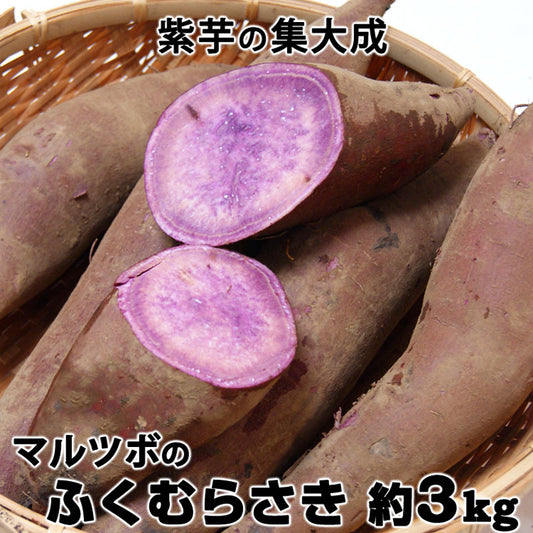 マルツボの「ふくむらさき」紫芋 減農薬特別栽培 茨城県産 大小混在約3kg【紫色のさつまいも】*常温便 *送料込