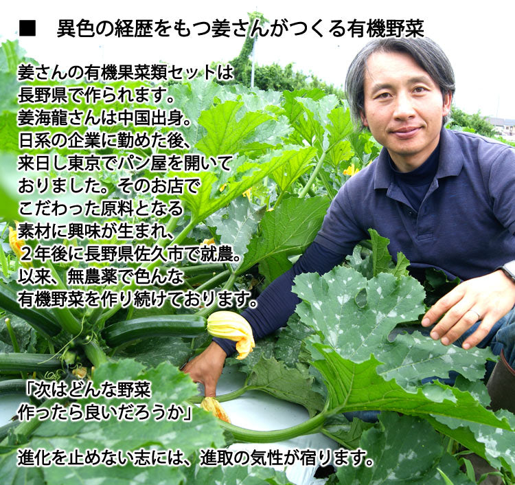 姜さんの「夏の有機果菜セット」 有機栽培 ズッキーニ・いんげん・ミニトマトのセット 長野県産*冷蔵便 *送料込