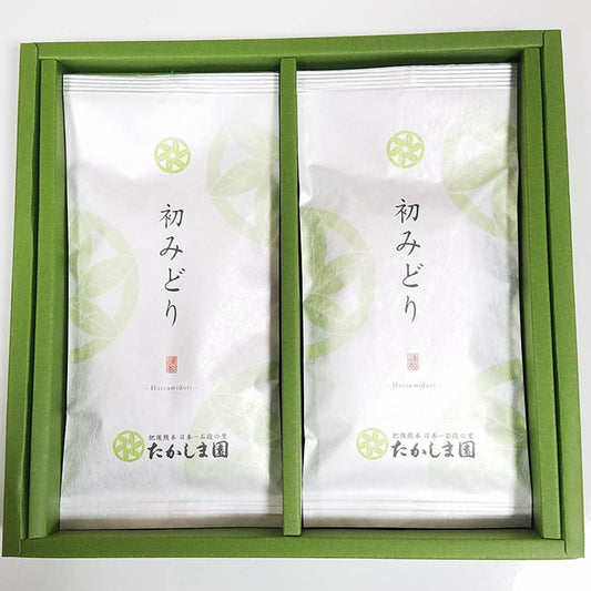 2024年新茶 【ギフト箱】無農薬無化学肥料栽培かぶせ茶 玉緑茶製法「初みどり」一番茶　２袋入　（1袋約１００g×２）　＊常温便 ＊送料込